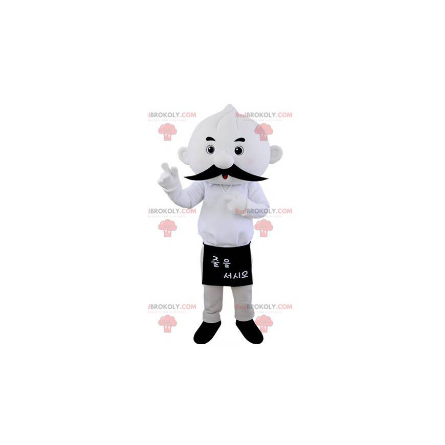 Mascotte de bonhomme tout blanc moustachu - Redbrokoly.com