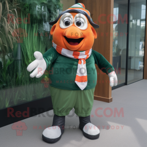 Forest Green Clown Fish mascot costume character dressed with a Oxford Shirt and Scarves