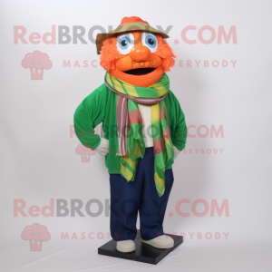 Forest Green Clown Fish mascot costume character dressed with a Oxford Shirt and Scarves