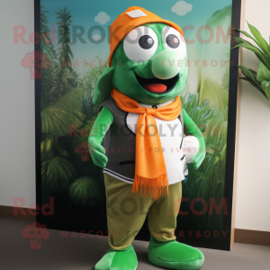 Forest Green Clown Fish mascot costume character dressed with a Oxford Shirt and Scarves