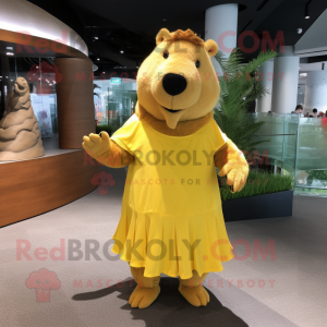 Yellow Capybara mascot costume character dressed with a A-Line Dress and Anklets
