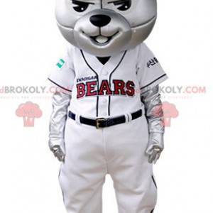 Gray bear mascot dressed in baseball outfit - Redbrokoly.com