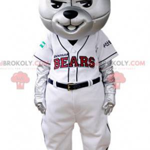 Grå björnmaskot klädd i baseballdräkt - Redbrokoly.com
