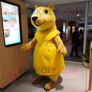 Yellow Capybara mascot costume character dressed with a A-Line Dress and Anklets