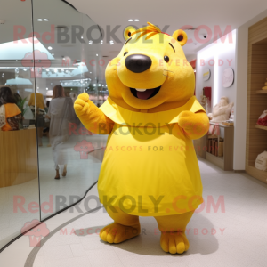 Yellow Capybara mascot costume character dressed with a A-Line Dress and Anklets