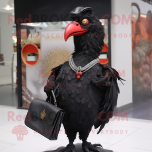 Black Rooster mascot costume character dressed with a Trousers and Clutch bags