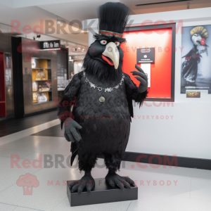 Black Rooster mascot costume character dressed with a Trousers and Clutch bags