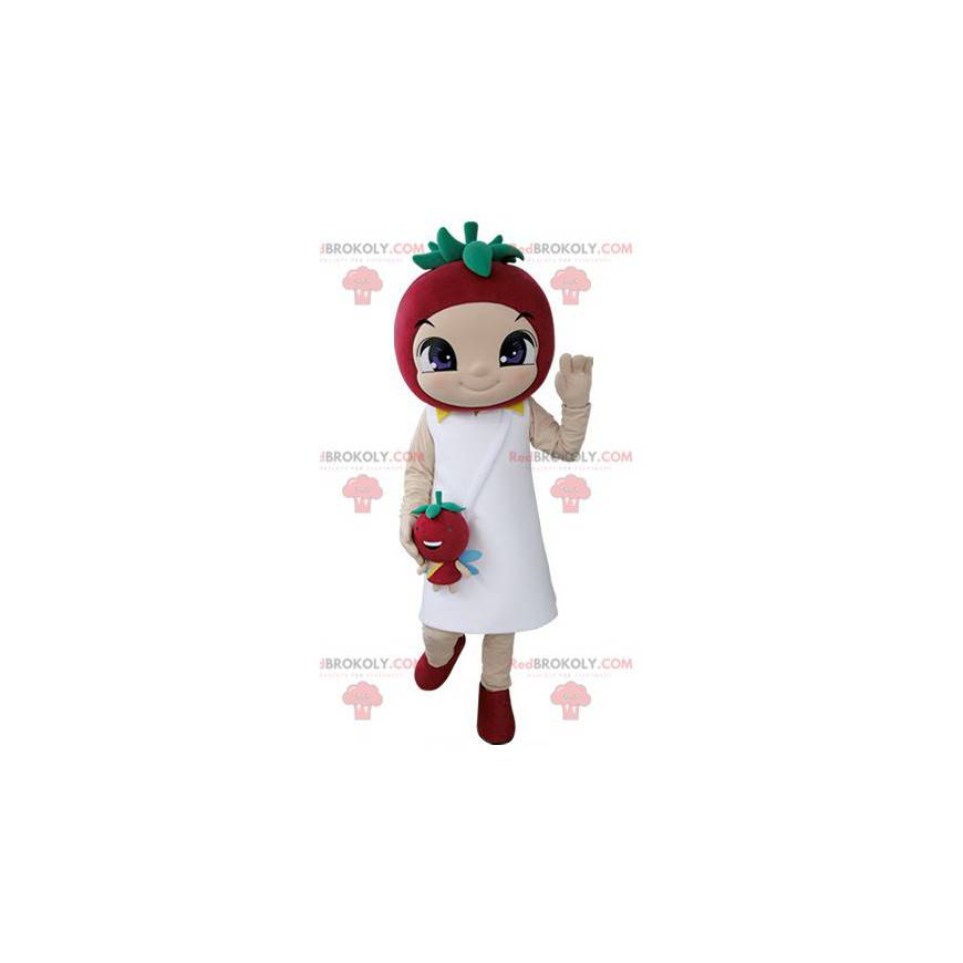 Lille pige maskot med et jordbær på hovedet - Redbrokoly.com