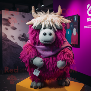 Magenta Yak mascot costume character dressed with a Playsuit and Scarf clips