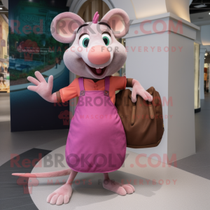 Pink Ratatouille mascot costume character dressed with a Sheath Dress and Backpacks