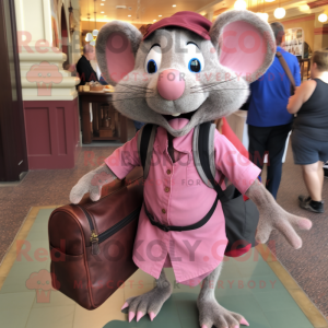 Pink Ratatouille mascot costume character dressed with a Sheath Dress and Backpacks