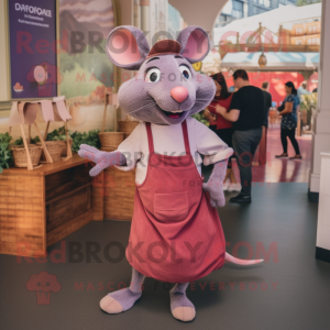 Pink Ratatouille mascot costume character dressed with a Sheath Dress and Backpacks