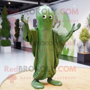 Olive Hydra mascot costume character dressed with a Raincoat and Hairpins