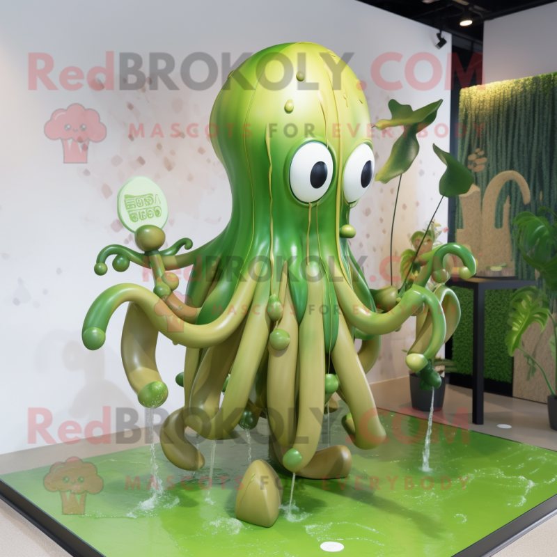Olive Hydra mascot costume character dressed with a Raincoat and Hairpins Olive Hydra mascot costume character dressed with a Raincoat and Hairpins