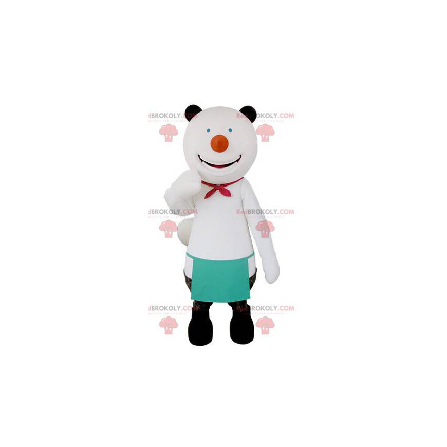 Mascotte d'ours blanc et noir très souriant - Redbrokoly.com