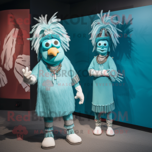 Teal Chief mascot costume character dressed with a Poplin Shirt and Hairpins