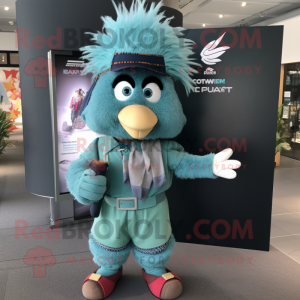 Teal Chief mascot costume character dressed with a Poplin Shirt and Hairpins