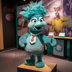 Teal Chief mascot costume character dressed with a Poplin Shirt and Hairpins