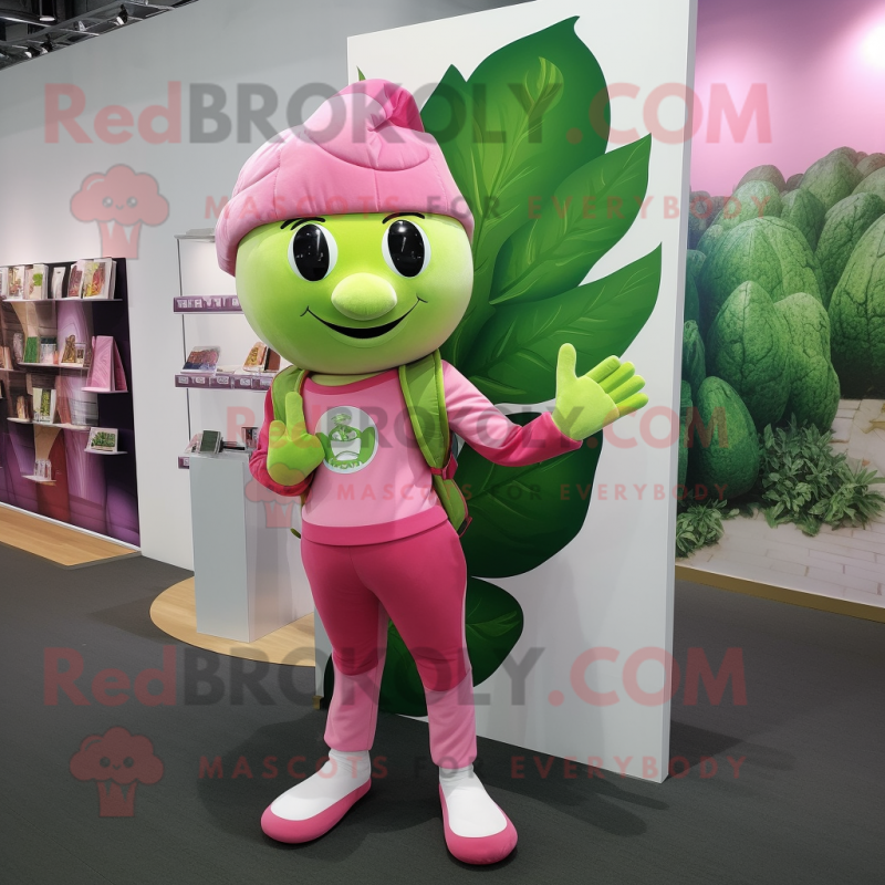 Pink Beanstalk mascot costume character dressed with a Joggers and Coin purses Pink Beanstalk mascot costume character dressed with a Joggers and Coin purses