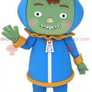 Mascotte de monstre vert d'extra-terrestre d'alien -