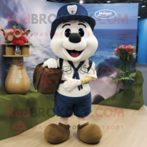 Navy Heart mascot costume character dressed with a Cargo Shorts and Backpacks