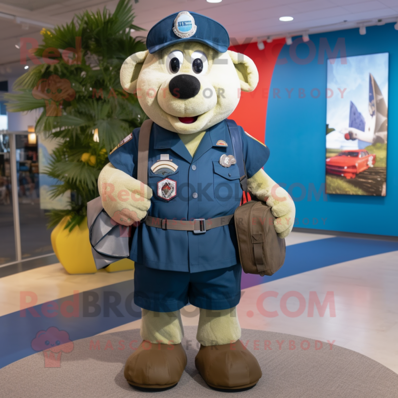 Navy Heart mascot costume character dressed with a Cargo Shorts and Backpacks Navy Heart mascot costume character dressed with a Cargo Shorts and Backpacks