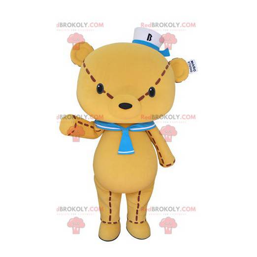Giant yellow teddy bear mascot with a sailor hat -