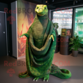 Forest Green Titanoboa mascot costume character dressed with a Wrap Dress and Shawls