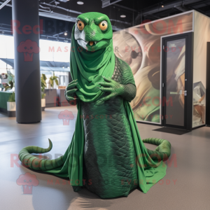 Forest Green Titanoboa mascot costume character dressed with a Wrap Dress and Shawls