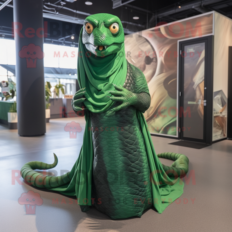 Forest Green Titanoboa mascot costume character dressed with a Wrap Dress and Shawls Forest Green Titanoboa mascot costume character dressed with a Wrap Dress and Shawls