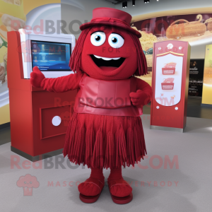 Maroon Spaghetti mascot costume character dressed with a A-Line Skirt and Wallets