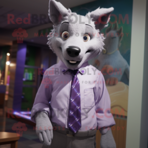 Lavender Wolf mascot costume character dressed with a Oxford Shirt and Cufflinks