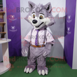 Lavendel Wolf maskot kostym...