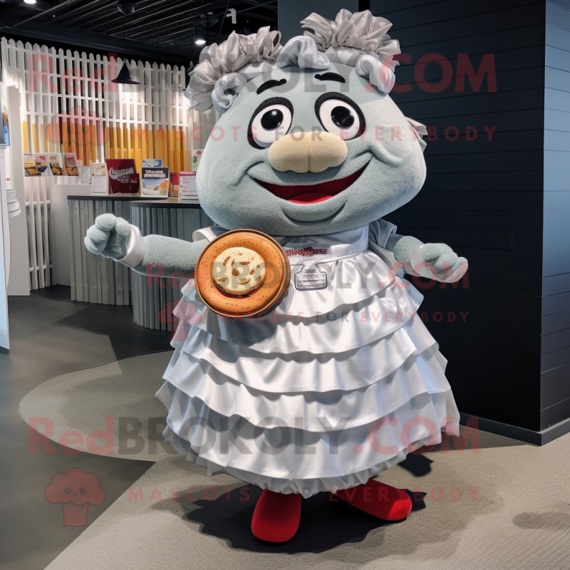 Silver Pulled Pork Sandwich mascot costume character dressed with a Skirt and Coin purses