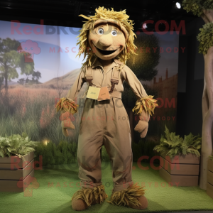 Olive Scarecrow mascot costume character dressed with a Jumpsuit and Cummerbunds