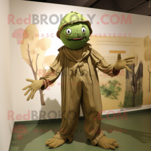 Olive Scarecrow mascot costume character dressed with a Jumpsuit and Cummerbunds