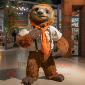 Rust Giant Sloth mascot costume character dressed with a Chinos and Bow ties