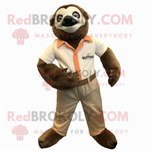 Rust Giant Sloth mascot costume character dressed with a Chinos and Bow ties