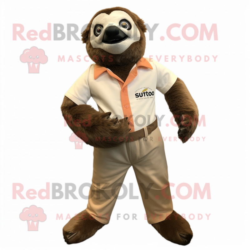 Rust Giant Sloth mascot costume character dressed with a Chinos and Bow ties