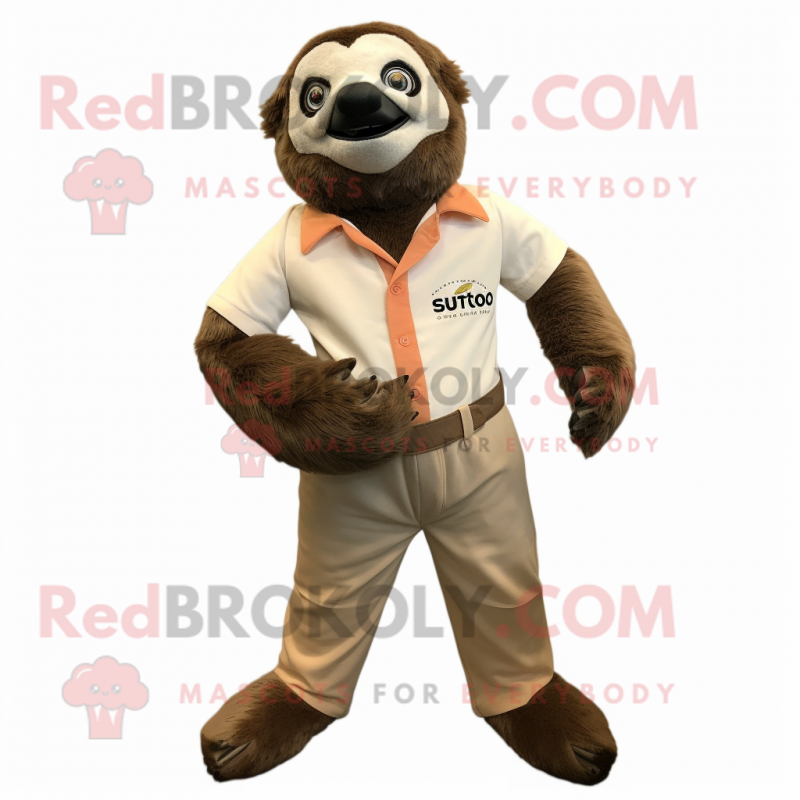 Rust Giant Sloth mascot costume character dressed with a Chinos and Bow ties Rust Giant Sloth mascot costume character dressed with a Chinos and Bow ties