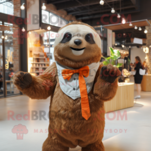 Rust Giant Sloth mascot costume character dressed with a Chinos and Bow ties