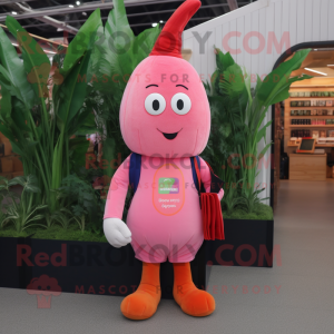 Pink Carrot mascot costume character dressed with a Oxford Shirt and Clutch bags