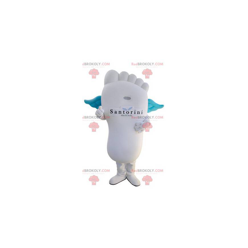 Mascote gigante com pé branco e asas azuis - Redbrokoly.com