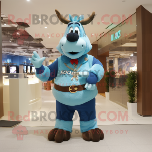 Sky Blue Moose mascot costume character dressed with a Culottes and Bracelet watches
