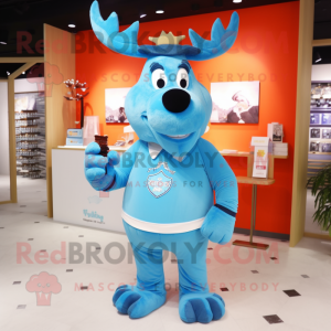 Sky Blue Moose mascot costume character dressed with a Culottes and Bracelet watches