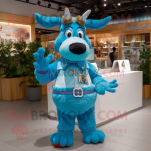 Sky Blue Moose mascot costume character dressed with a Culottes and Bracelet watches