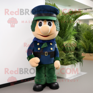 Forest Green Navy Soldier mascot costume character dressed with a Waistcoat and Shoe laces