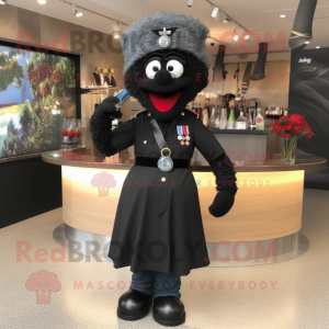 Black Soldier mascot costume character dressed with a Cocktail Dress and Scarf clips