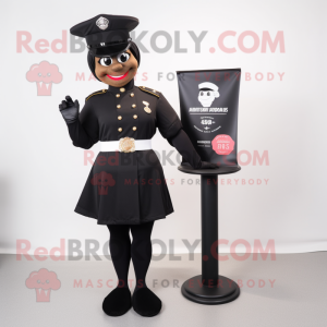 Black Soldier mascot costume character dressed with a Cocktail Dress and Scarf clips