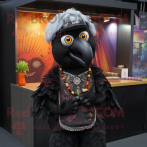 Black Tandoori Chicken mascot costume character dressed with a Cargo Shorts and Beanies